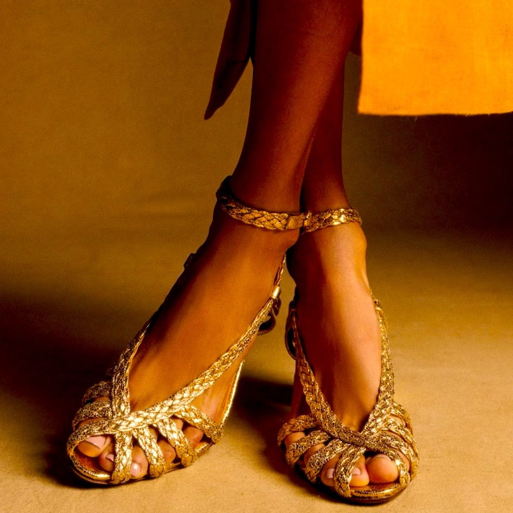 Sezane Natacha Sandals Smooth Braided Gold - Size 7